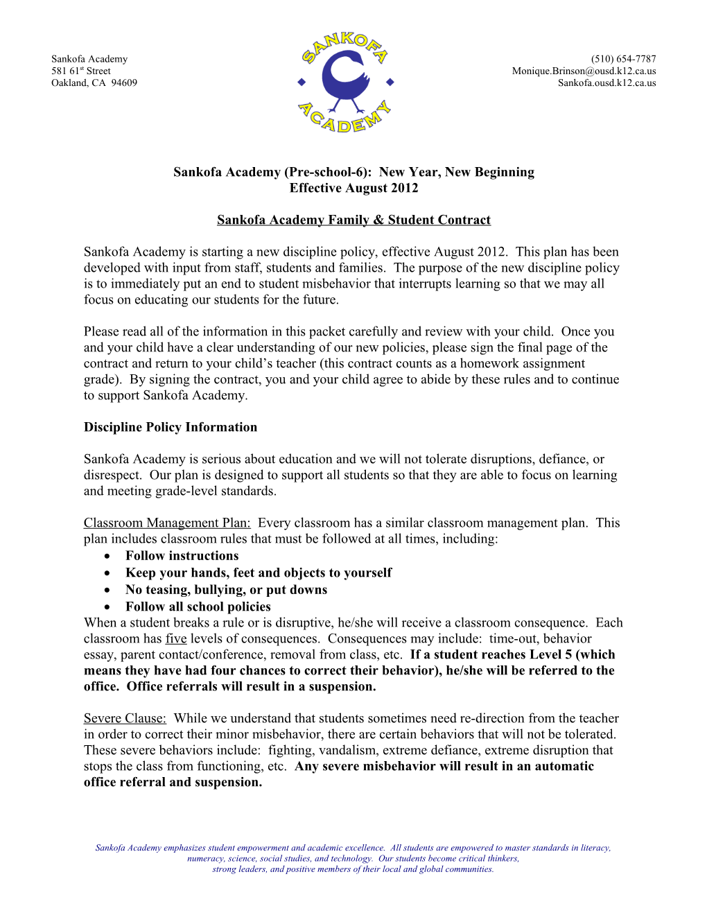 Sankofa Academy (Pre-School-6): New Year, New Beginning