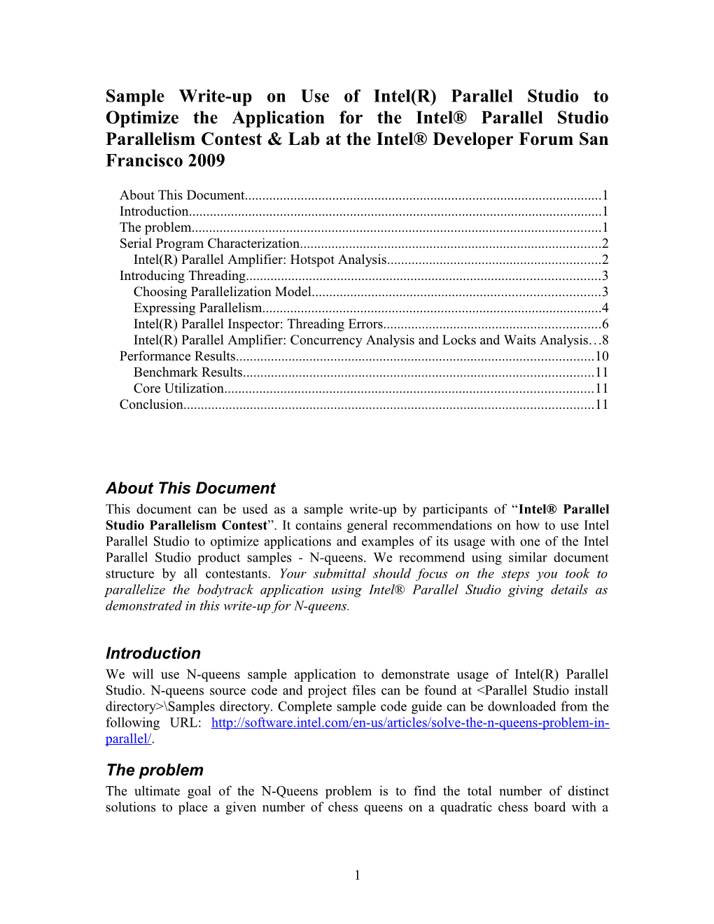 Sample Write-Up on Use of Intel(R) Parallel Studio to Optimize the Application for The