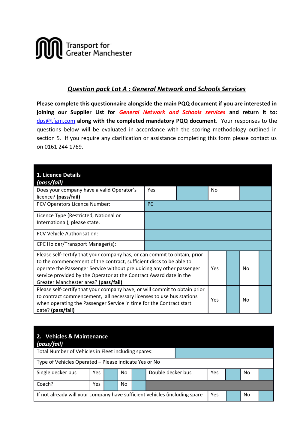 Question Pack Lot a : General Network and Schools Services