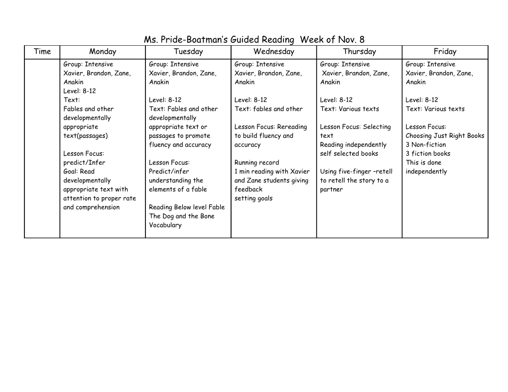 Ms. Pride-Boatman S Guided Reading Week of Nov. 8