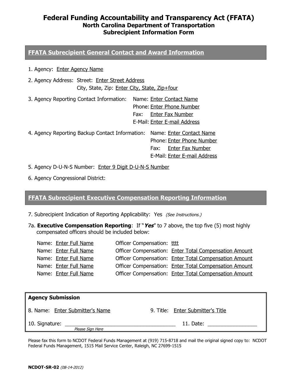 FFATA Subrecipient Information Form