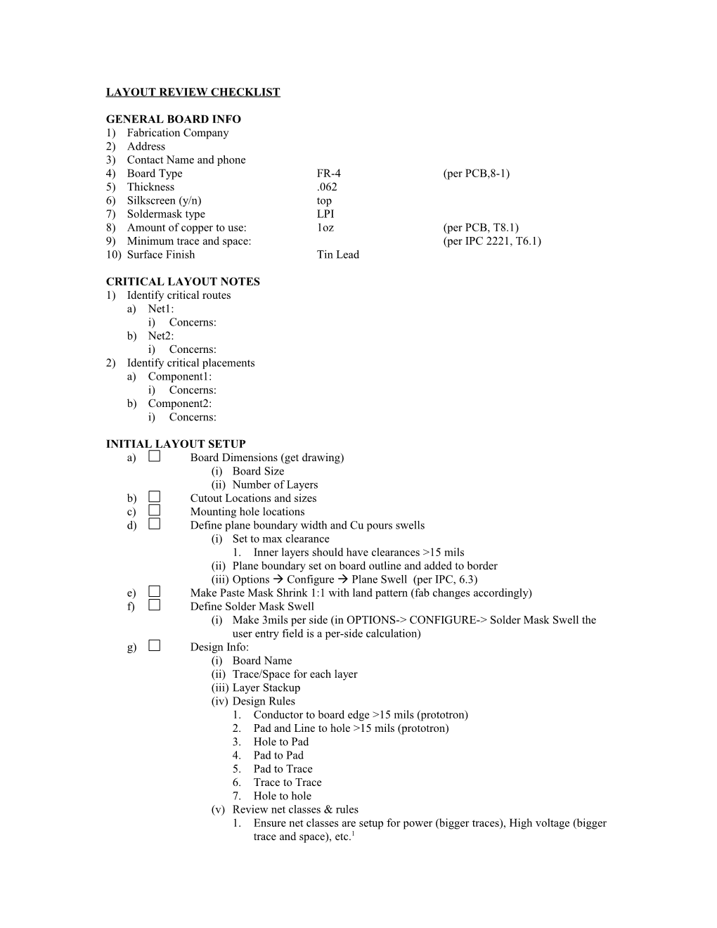 Layout Review Checklist