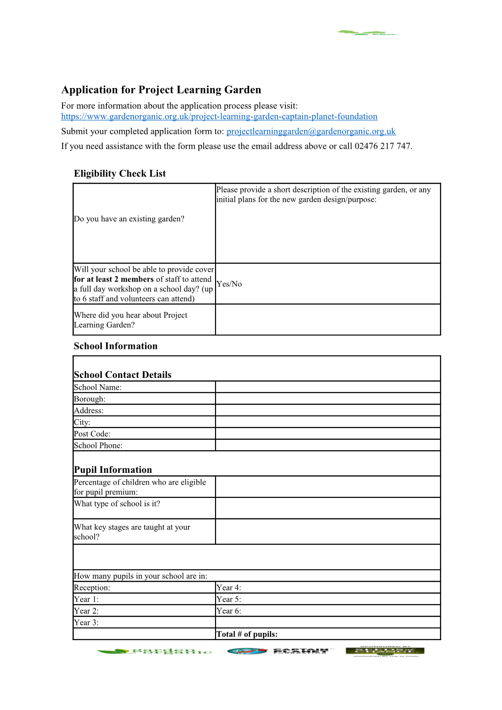 Application for Project Learning Garden