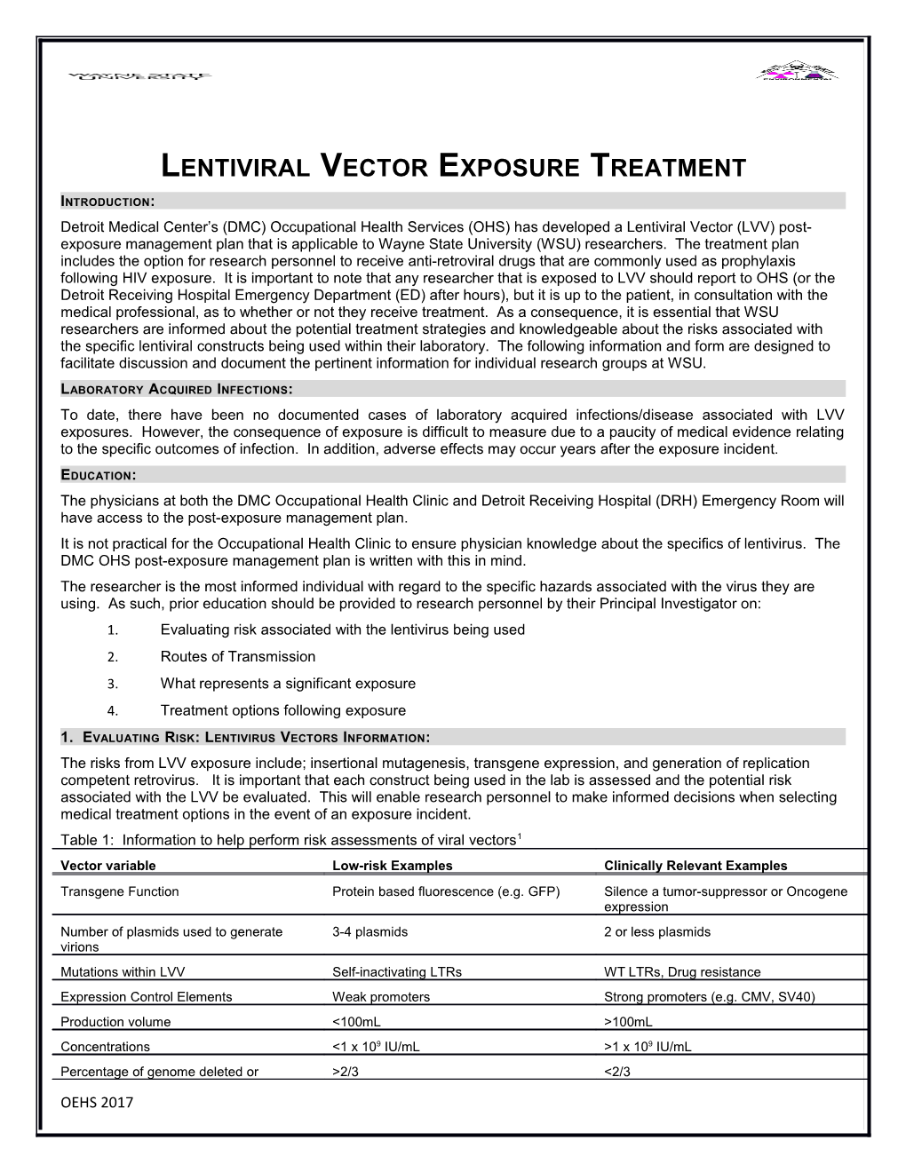 Lentiviral Vector Exposure Treatment
