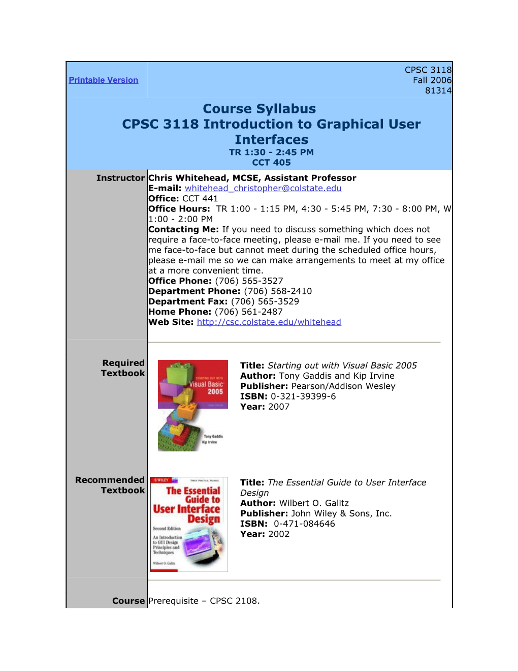 Course Syllabuscpsc 3118 Introduction to Graphical User Interfacestr 1:30 - 2:45 PMCCT 405