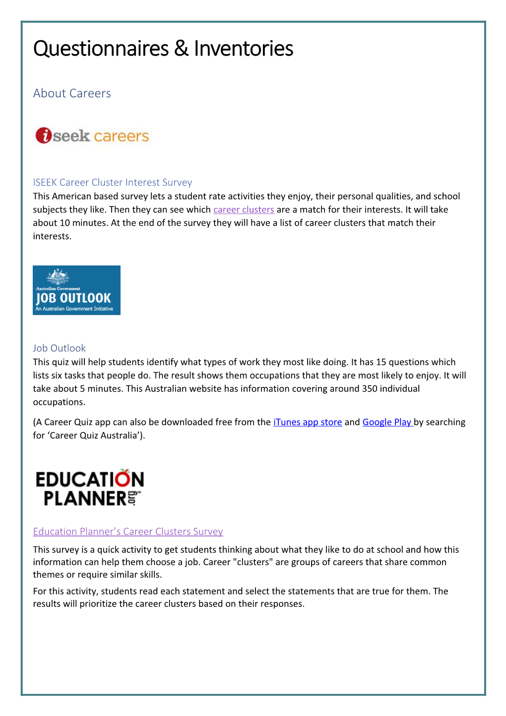 ISEEK Career Cluster Interest Survey