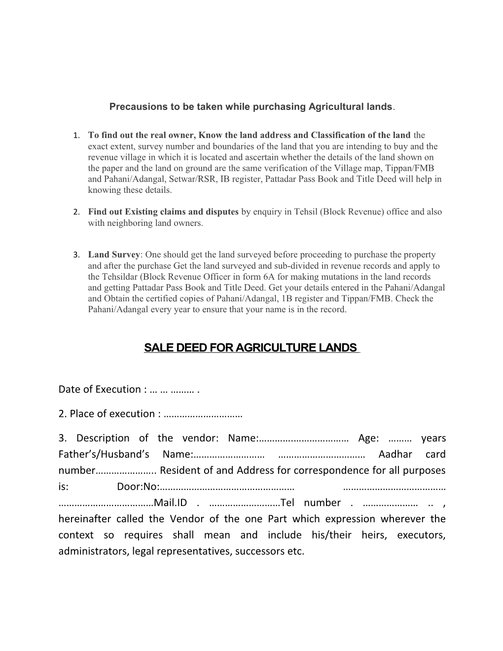 Precausions to Be Taken While Purchasing Agricultural Lands