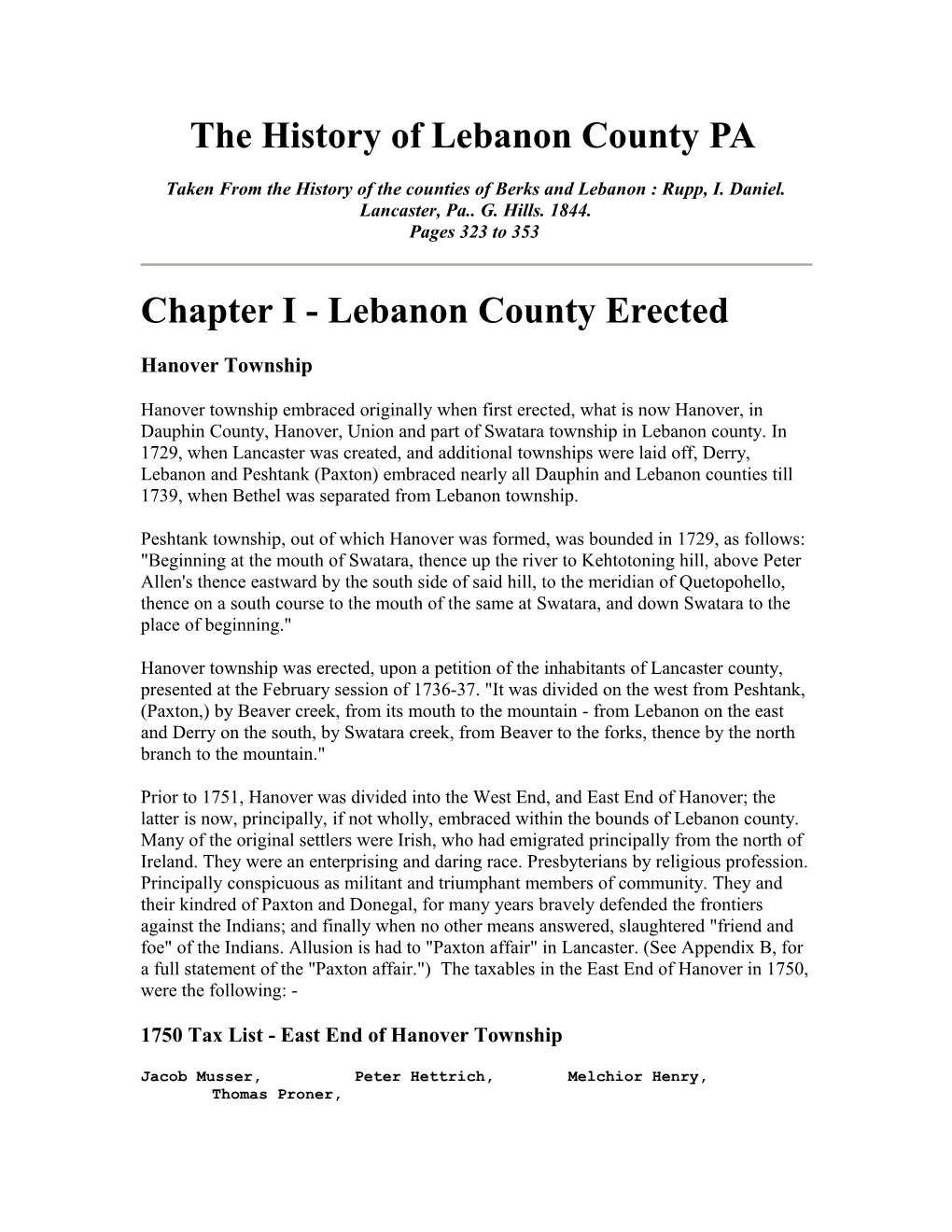 The History of Lebanon County PA
