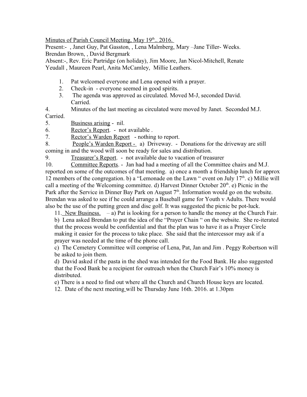 Minutes of Parish Council, November 23Rd