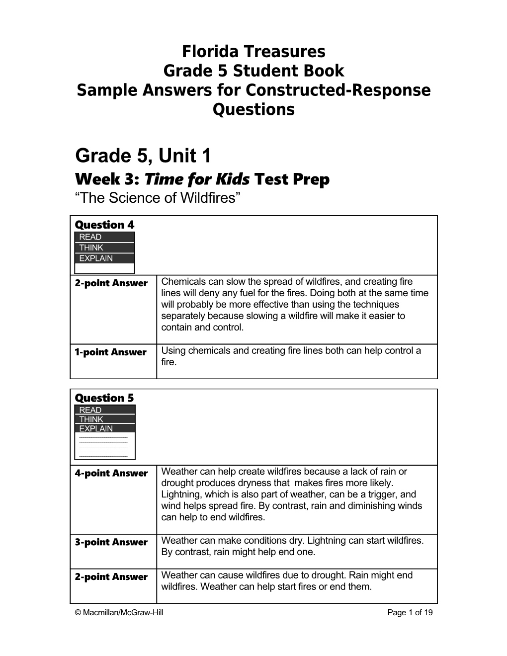 Grade 4 Florida Unit Assessment