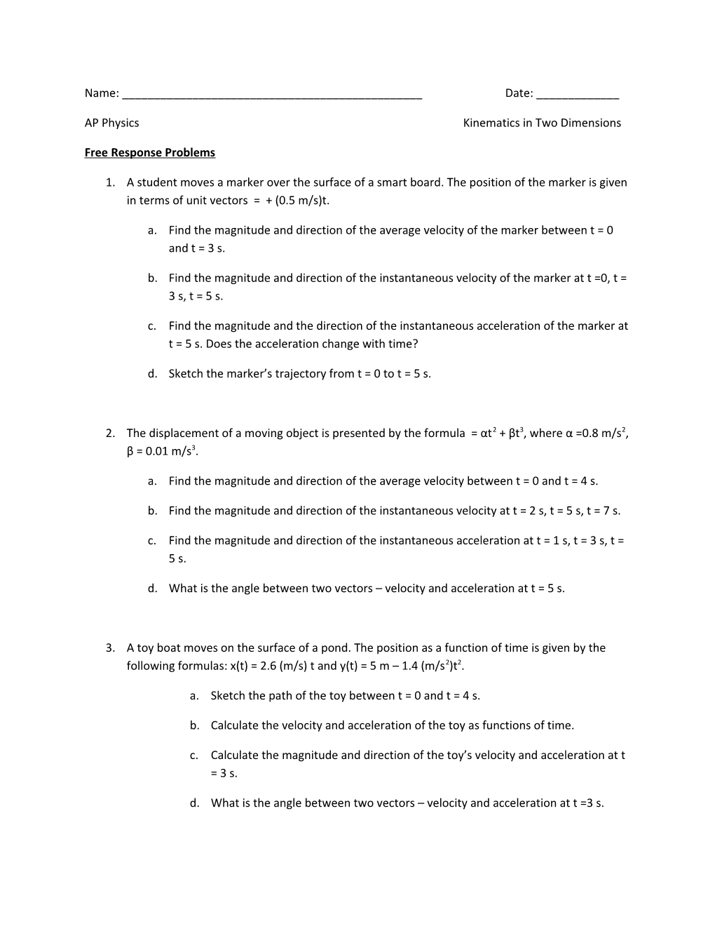 AP Physics Kinematics in Two Dimensions