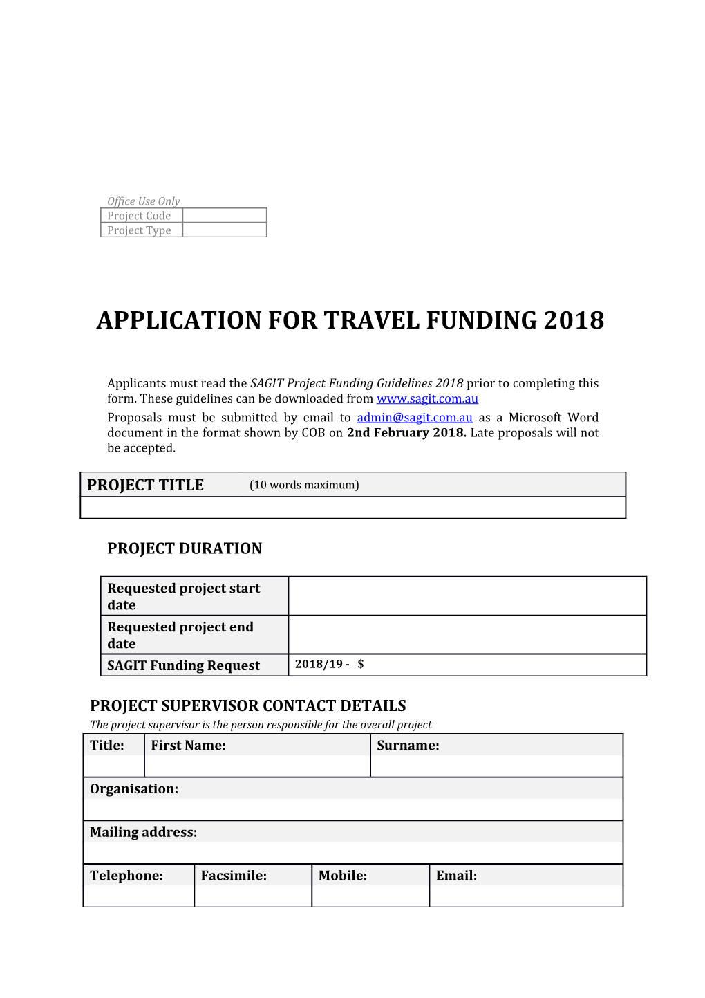 Application for Travel Funding 2018