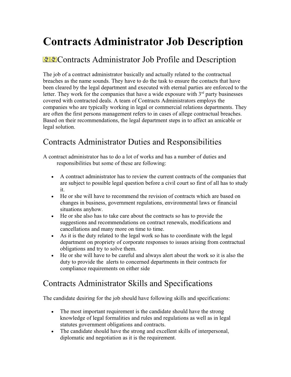 Contracts Administrator Job Description