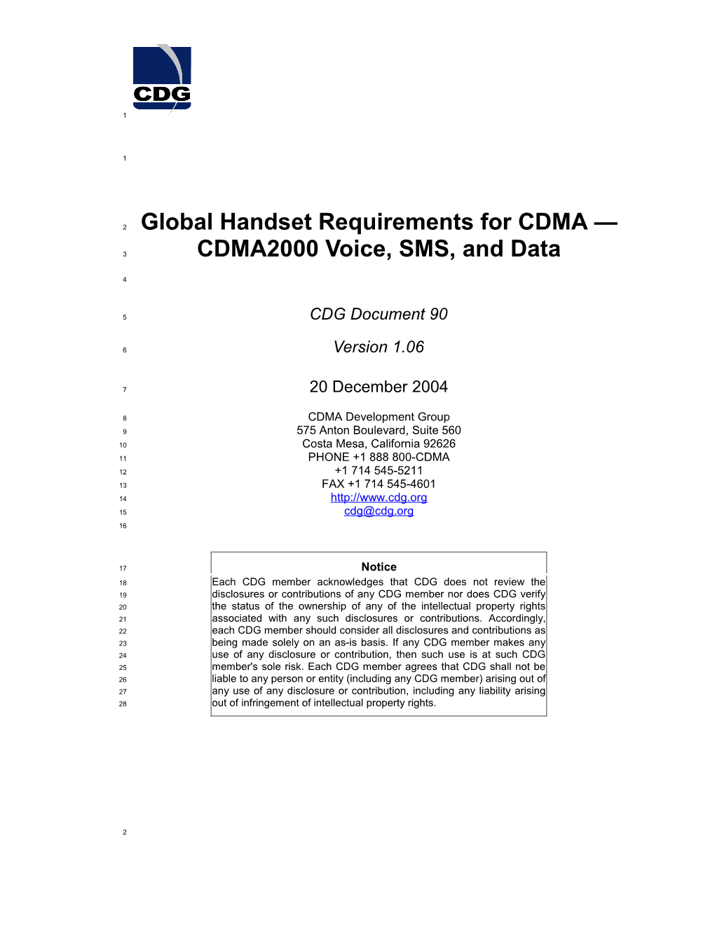 Global Handset Requirements for CDMA