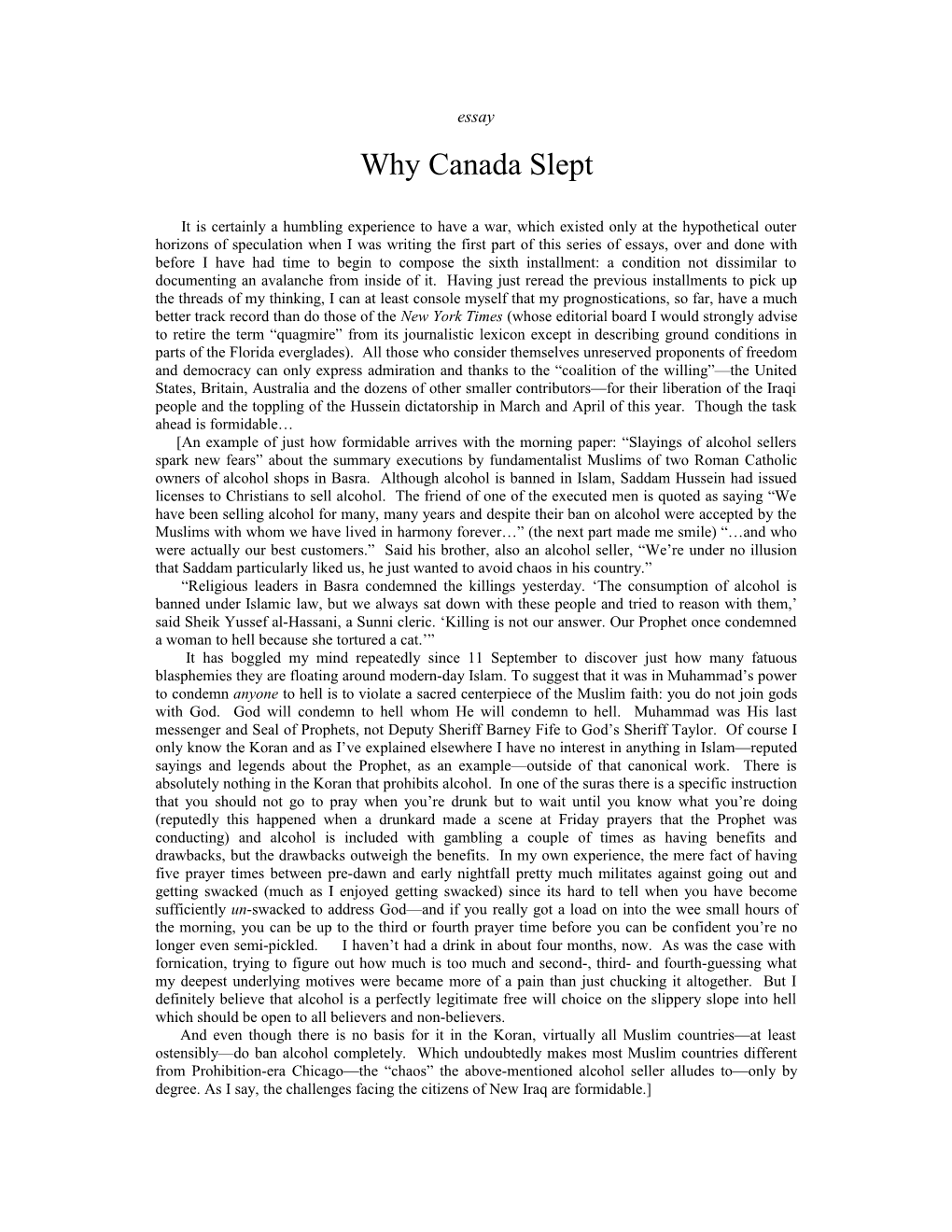 Why Canada Slept