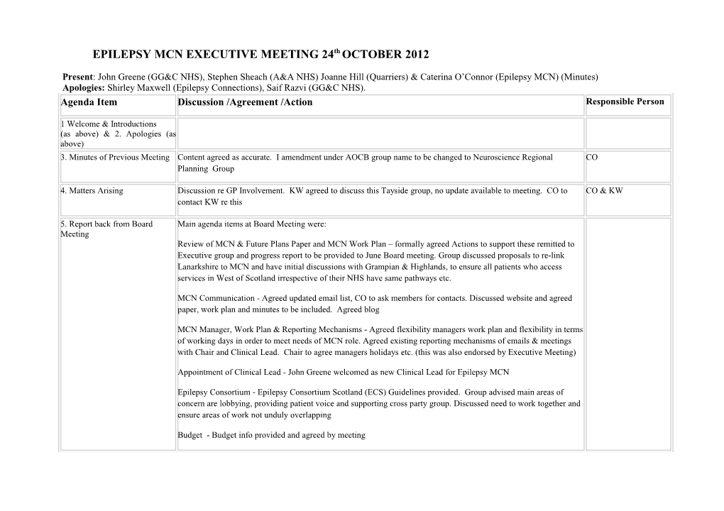 EPILEPSY MCN EXECUTIVE MEETING 24Th OCTOBER 2012