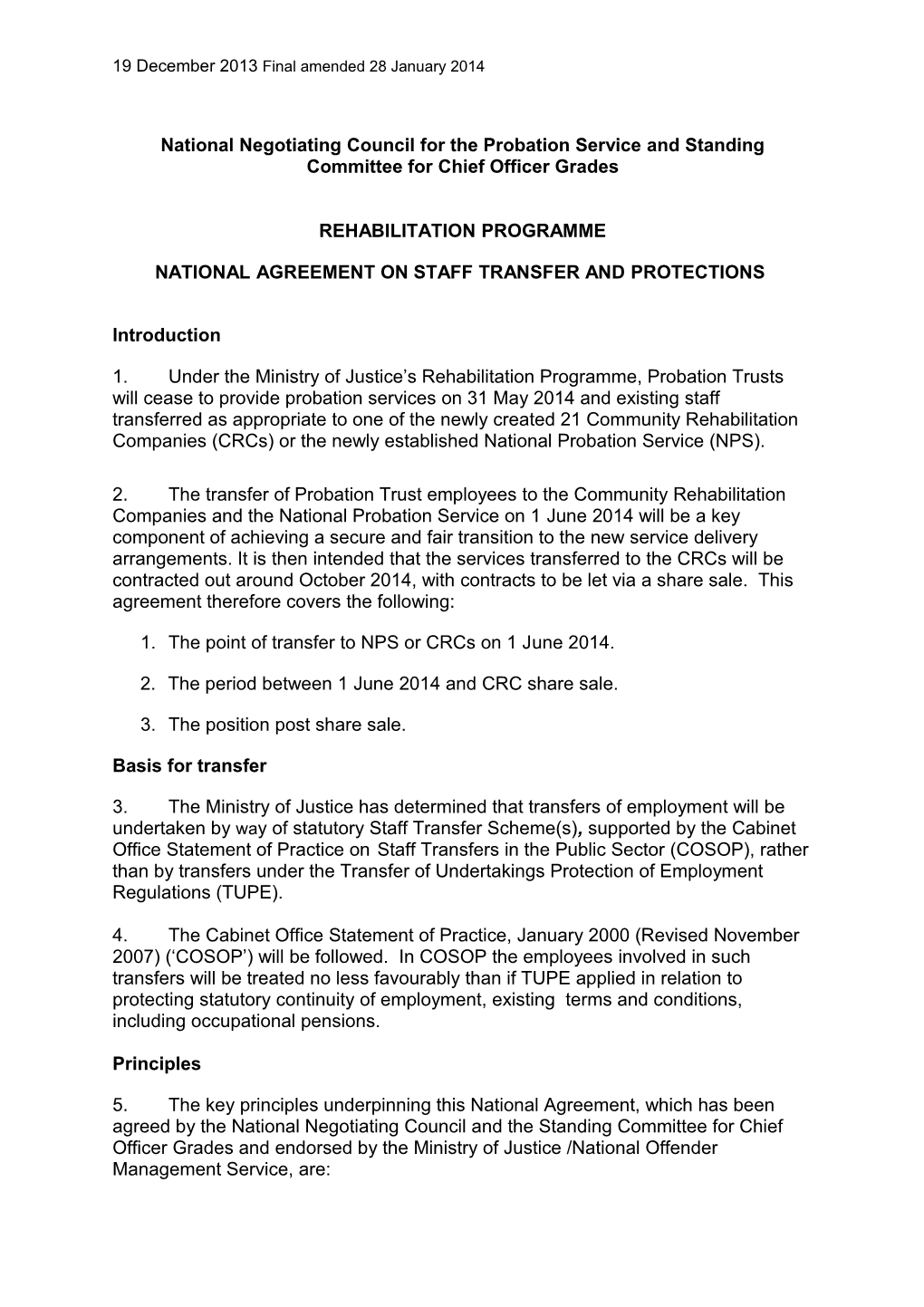 National Negotiating Council for the Probation Service and Standing Committee for Chief