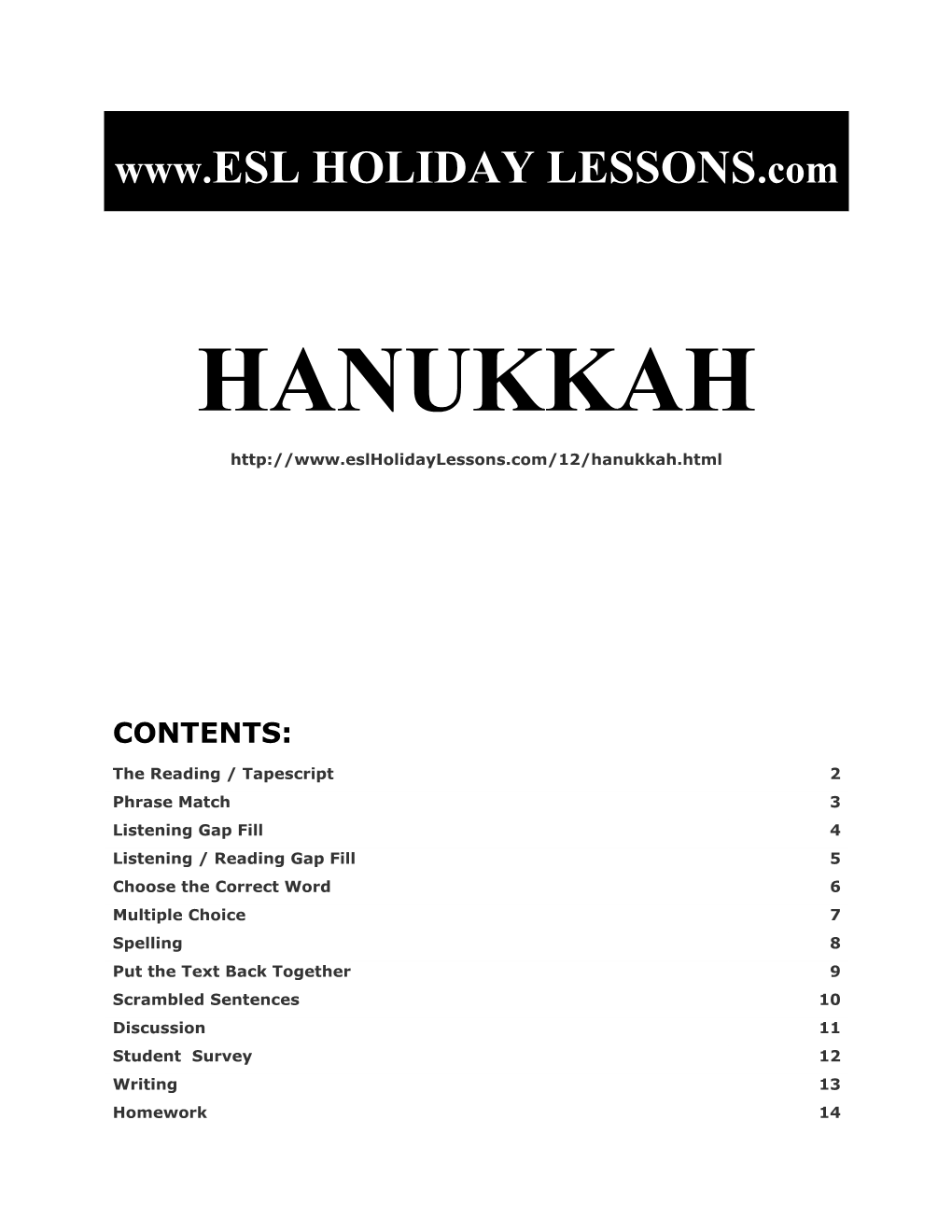 Holiday Lessons - Hanukkah