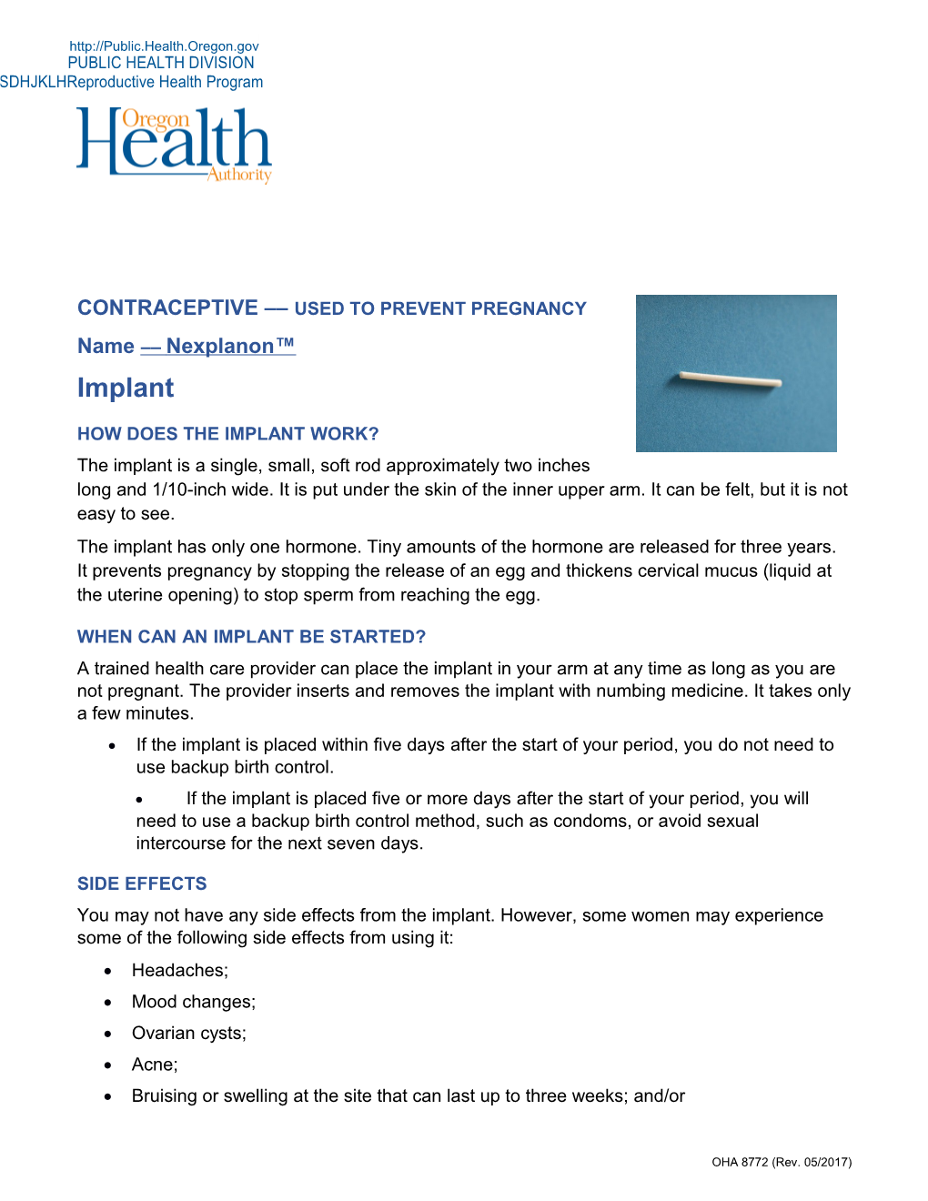 Implant Medication Information Sheet