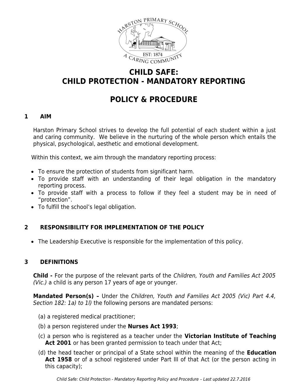 Child Protection - Mandatory Reporting
