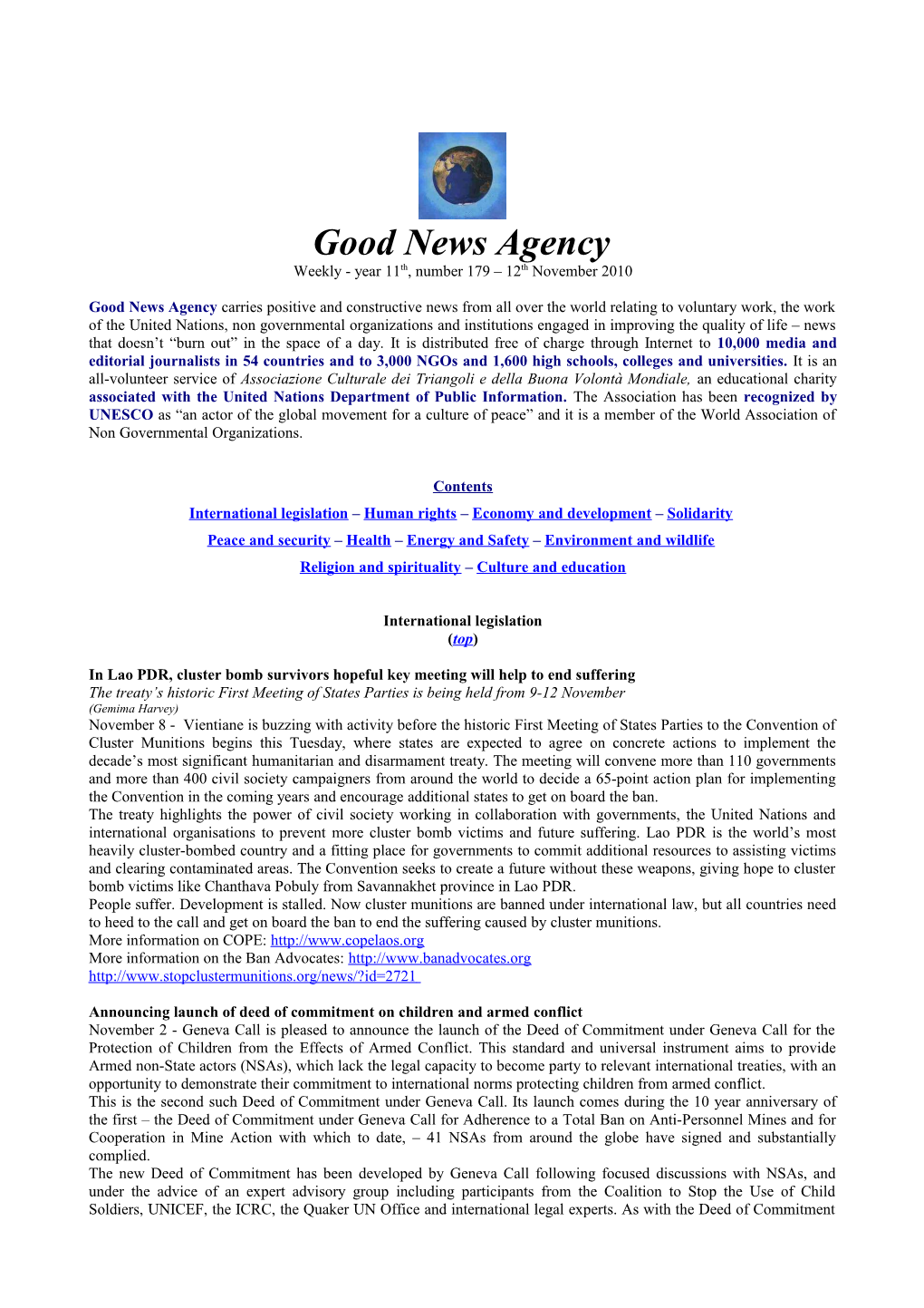 Good News Agency - Year 11Th, No.179 - 12 November 2010