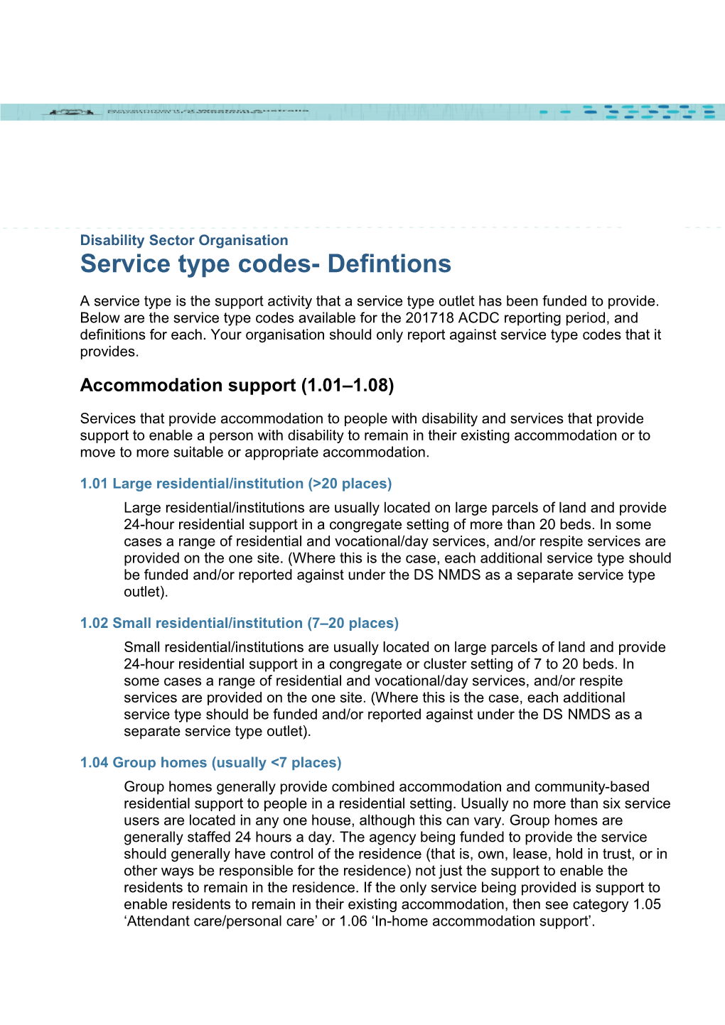 Service Type Codes- Defintions