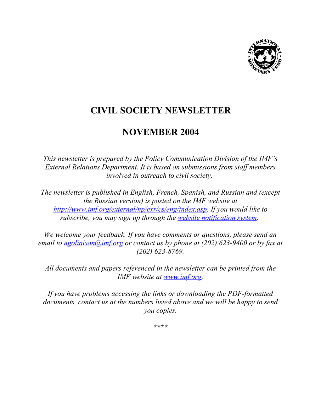 Civil Society Newsletter