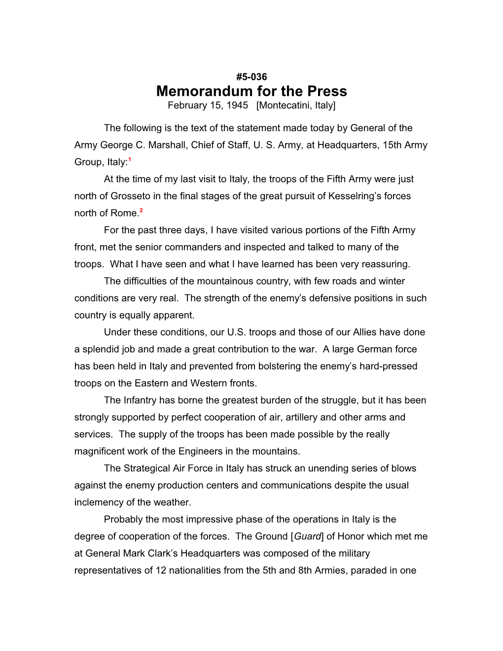 Memorandum for the Press