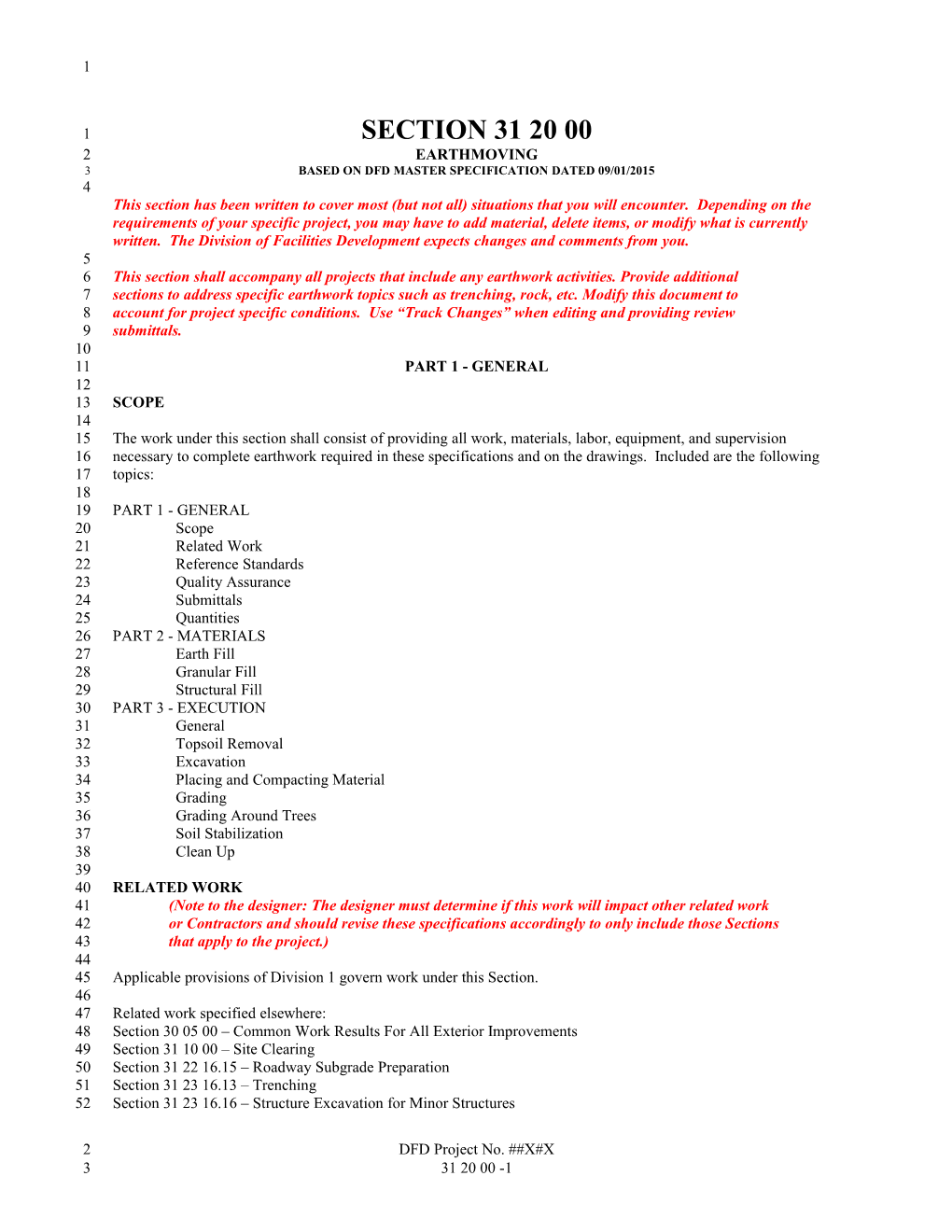 Based on Dfd Master Specification Dated 09/01/2015