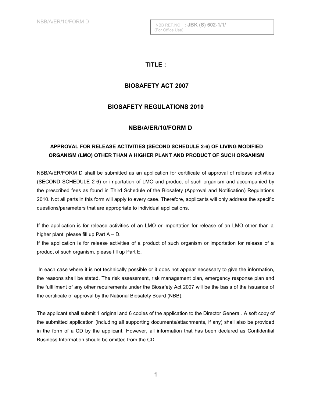 Biosafety Regulations 2010