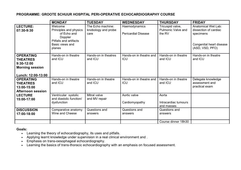 Programme: Groote Schuur Hospital Peri-Operative Echocardiography Course
