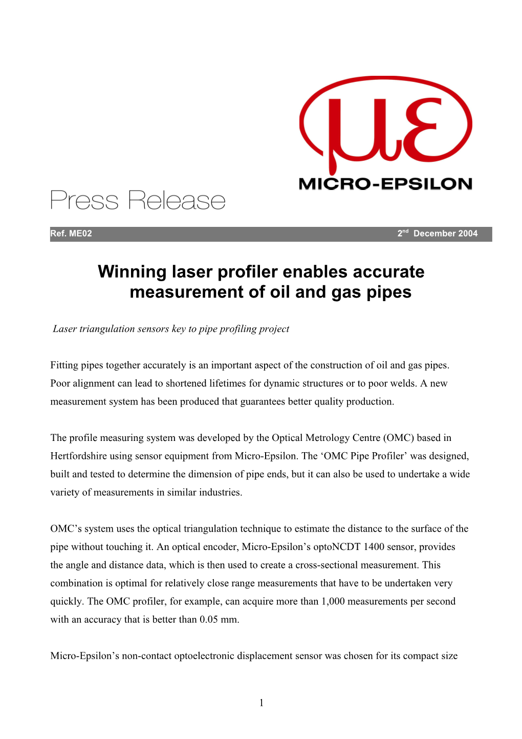 Winning Laser Profiler Enables Accurate Measurement of Oil and Gas Pipes