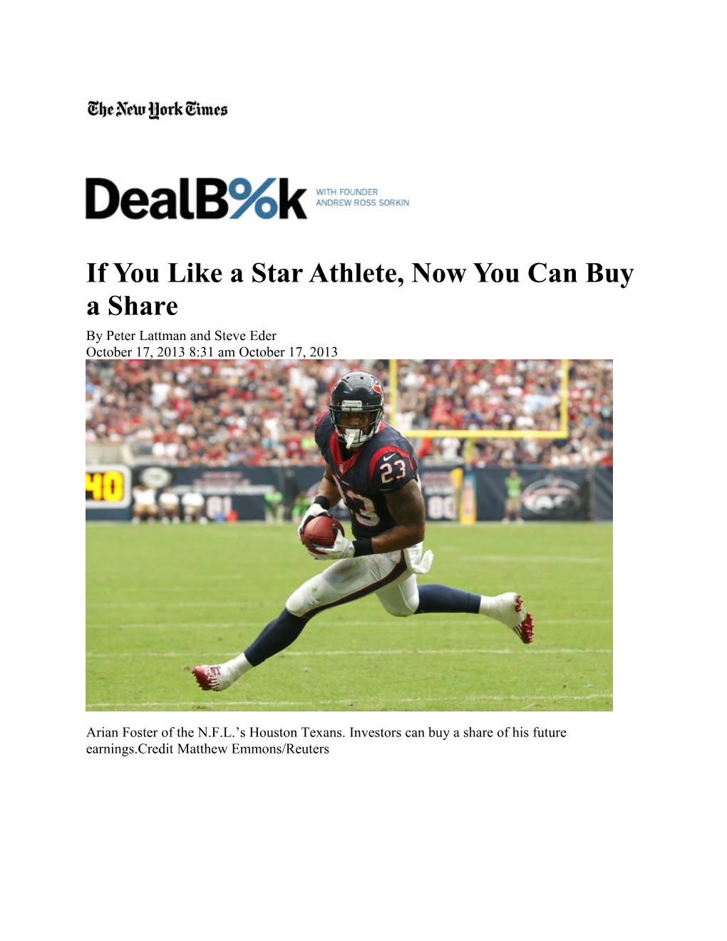 If You Like a Star Athlete, Now You Can Buy a Share