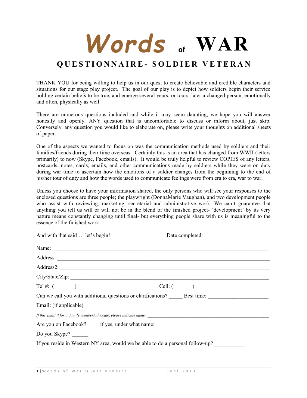 Questionnaire- Soldier Veteran