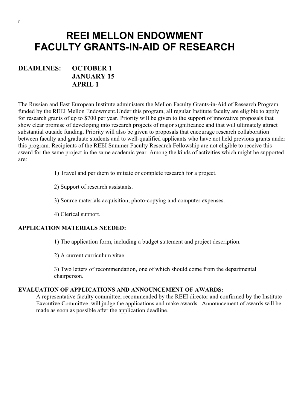 Faculty Grants-In-Aid of Research