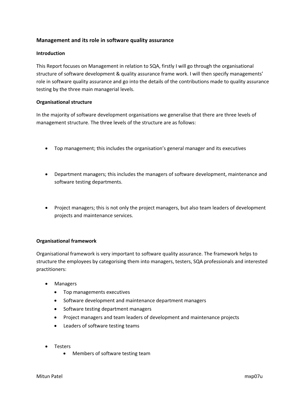 Management and Its Role in Software Quality Assurance