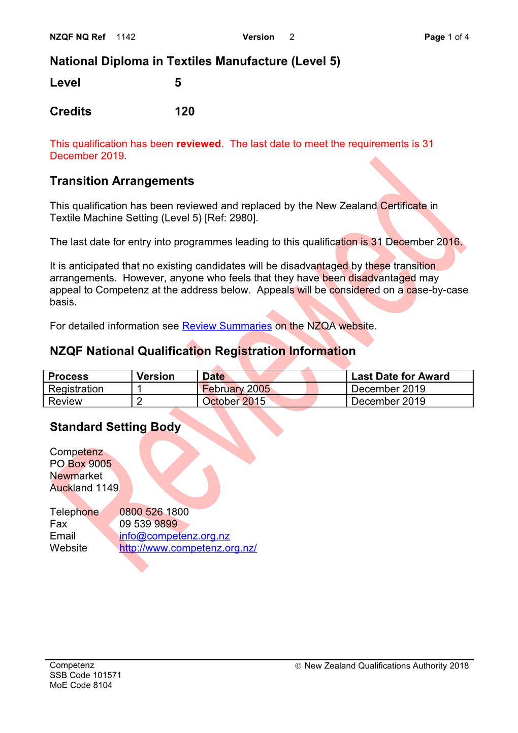 1142 National Diploma in Textiles Manufacture (Level 5)