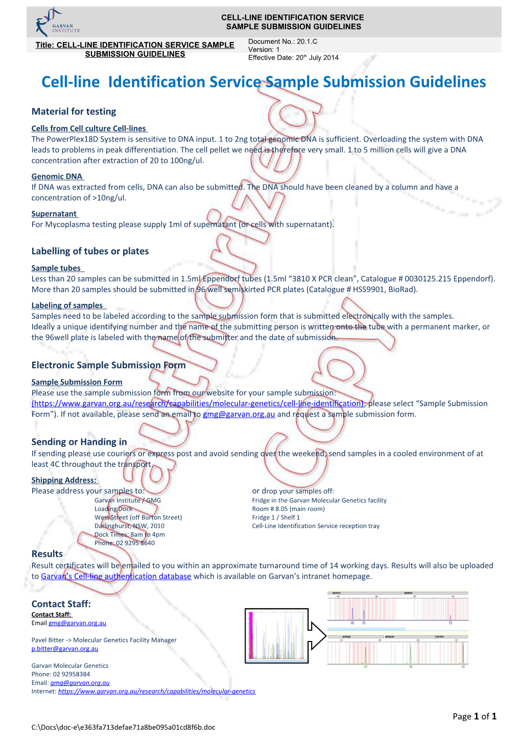 Cell-Line Identification Service Sample Submission Guidelines