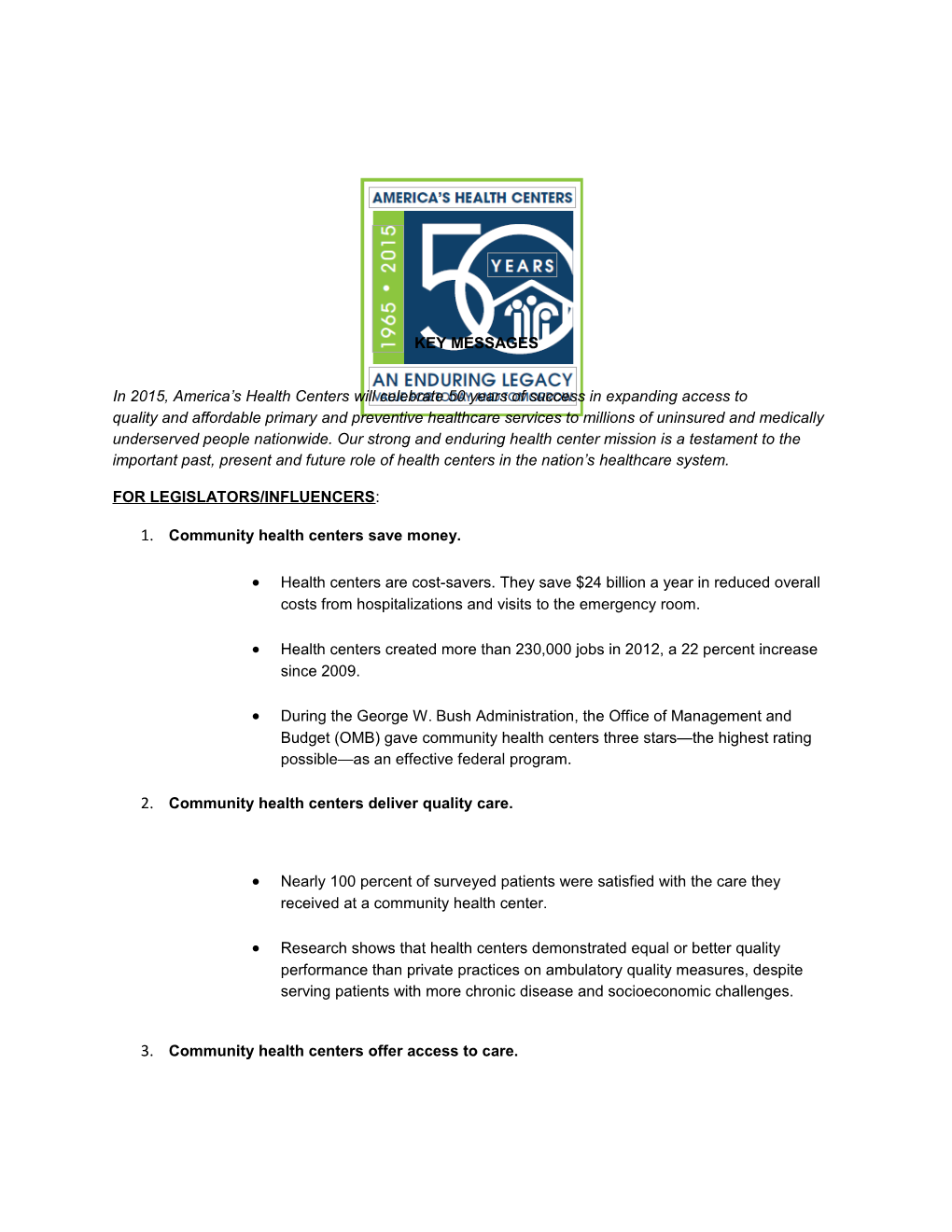 In 2015, America S Health Centers Will Celebrate 50 Years of Success in Expanding Access To