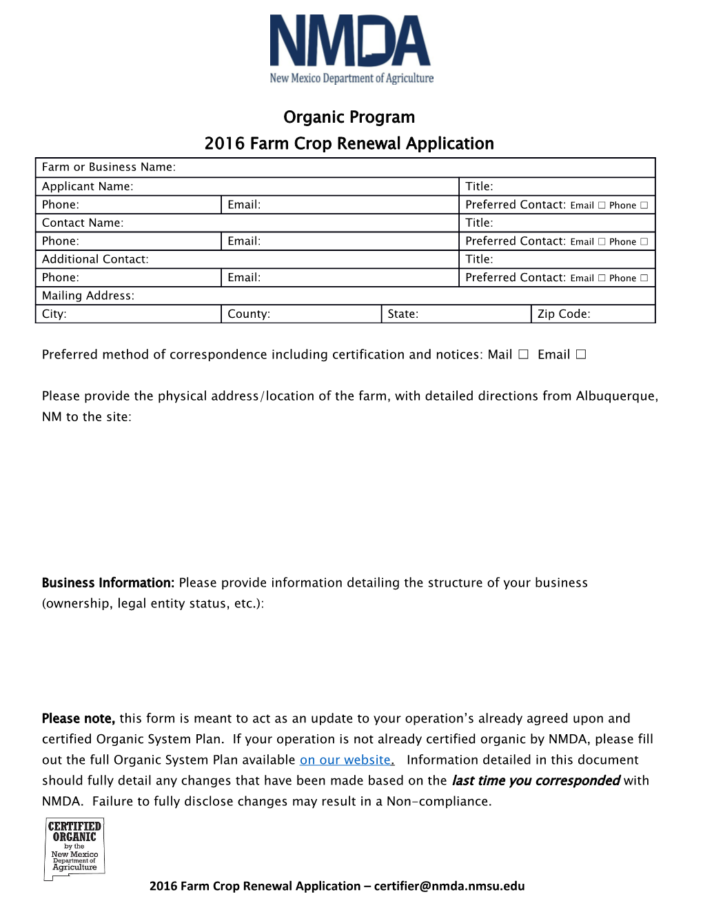 2016 Farm Crop Renewal Application