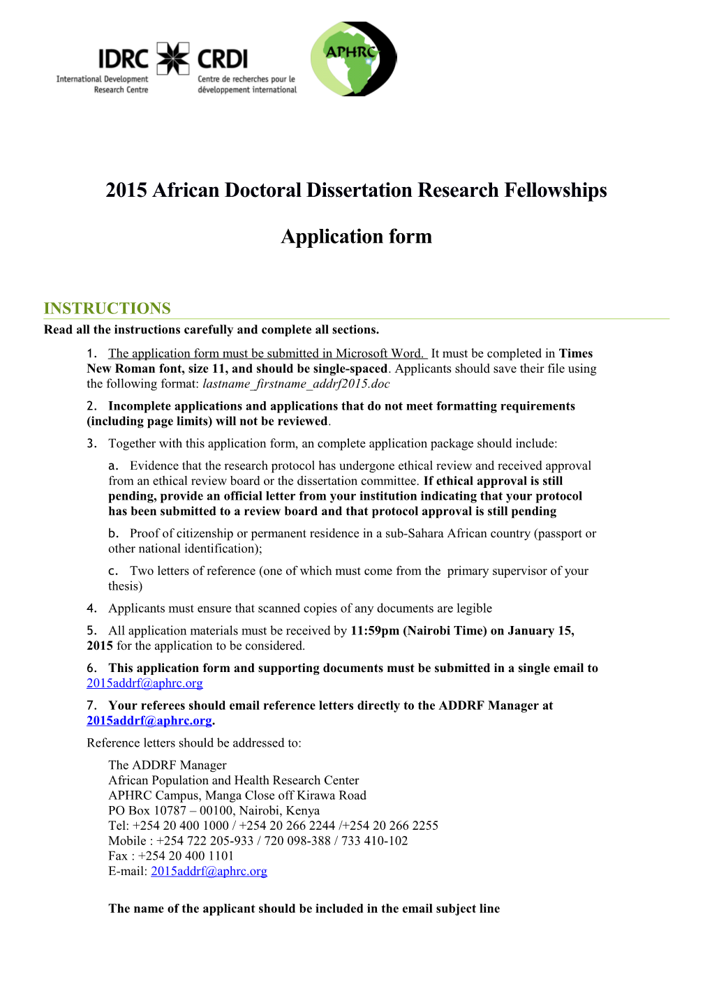 2015 African Doctoral Dissertation Research Fellowships