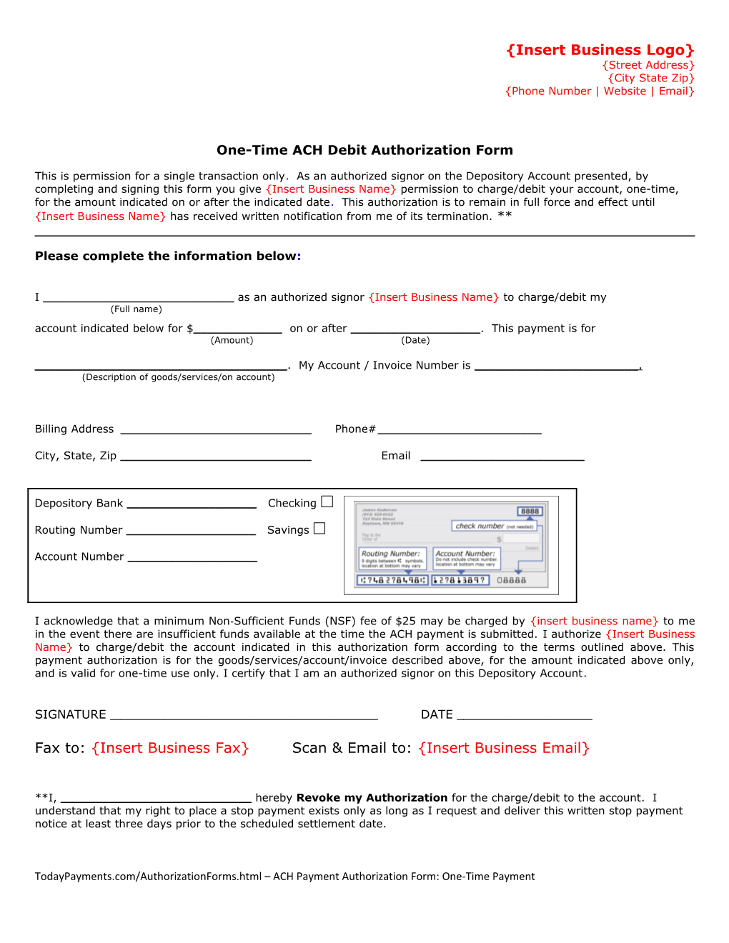 ACH Debit Authorization Form