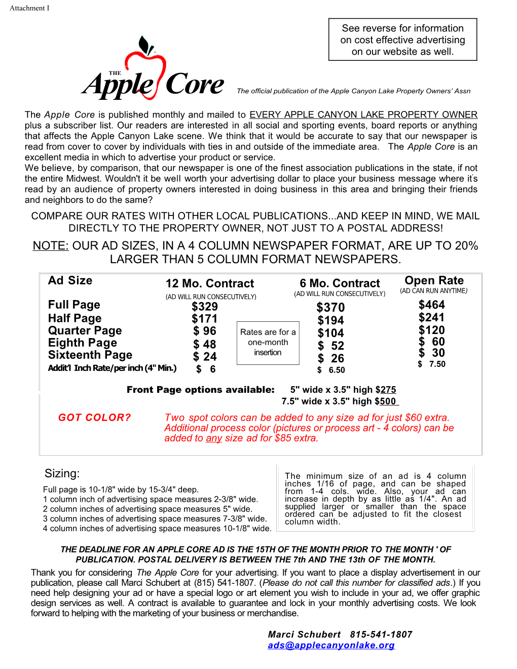 Apple Core the Official Publication of the Apple Canyon Lake Property Owners Assn