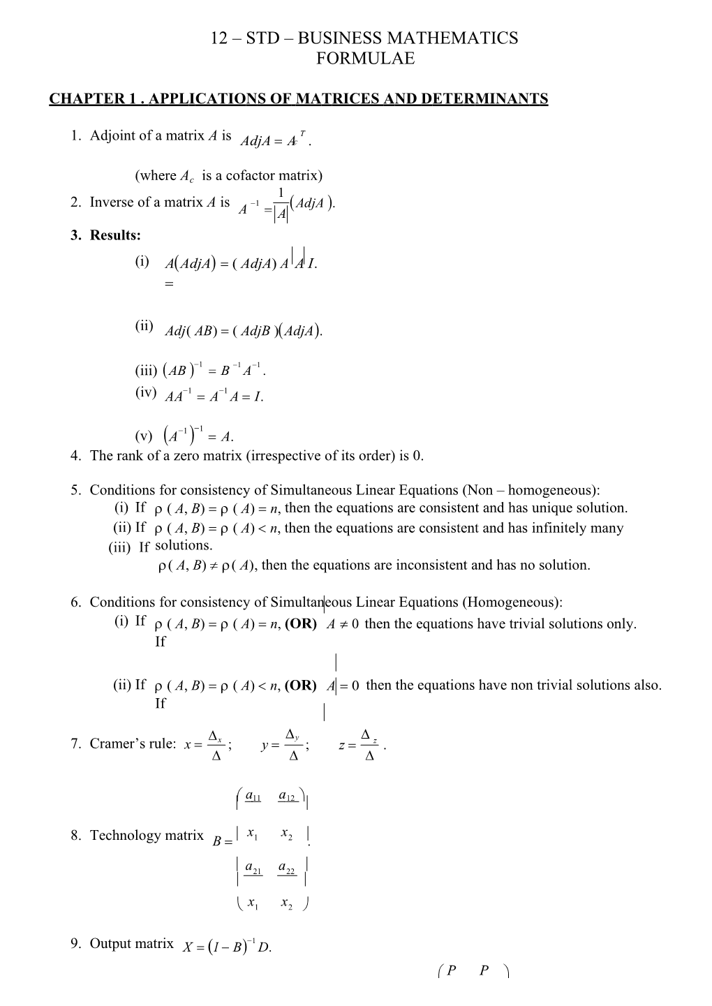 Chapter 1 . Applications Ofmatrices and Determinants