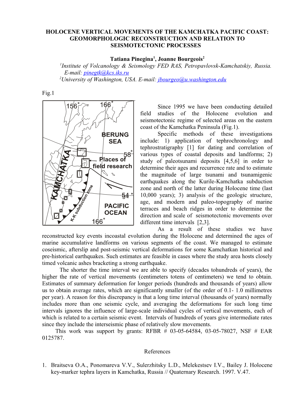 Holocene Vertical Movements of the Kamchatka Pacific Coast