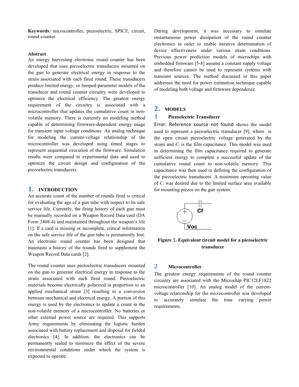 Keywords: Microcontroller, Piezoelectric, SPICE, Circuit, Round Counter