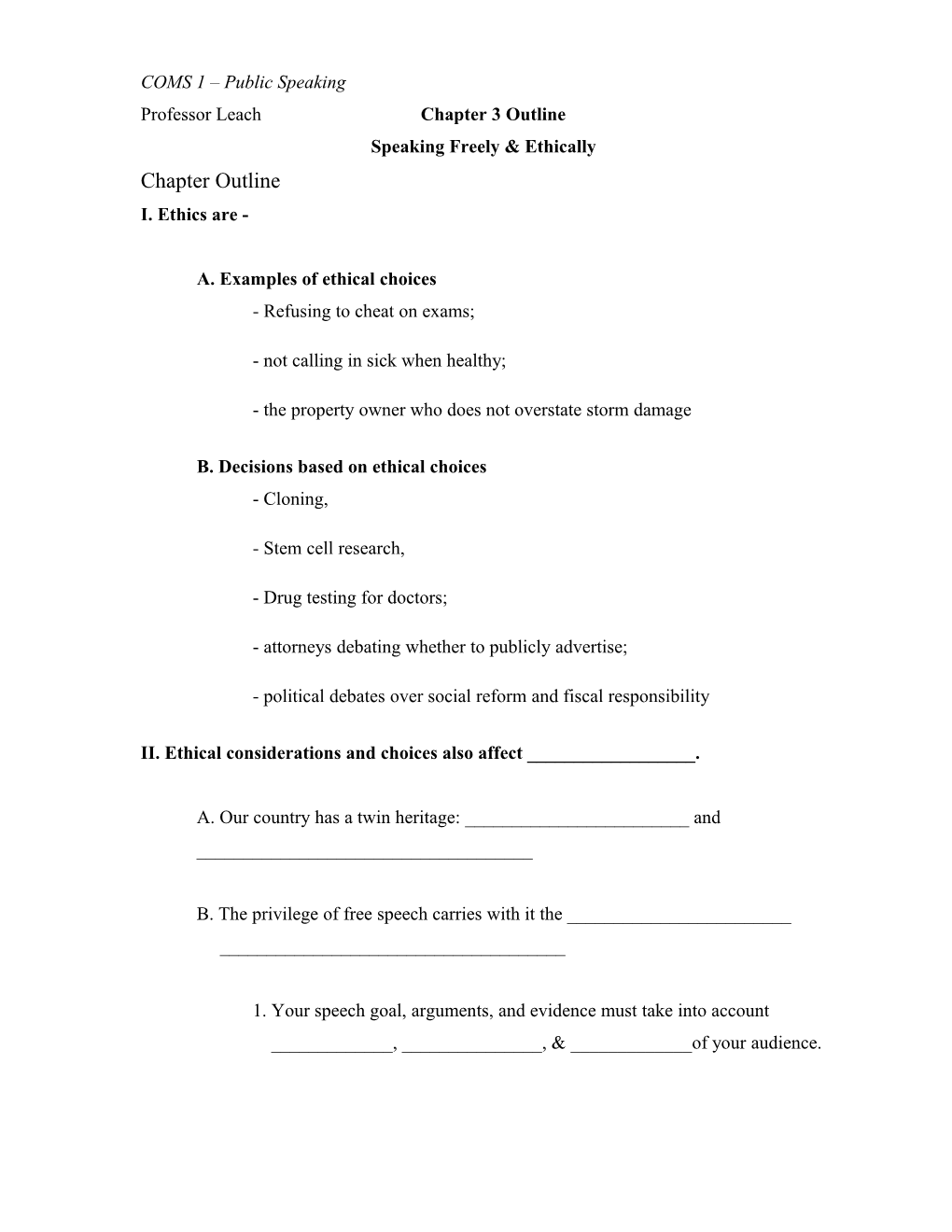 Professor Leach Chapter 3 Outline