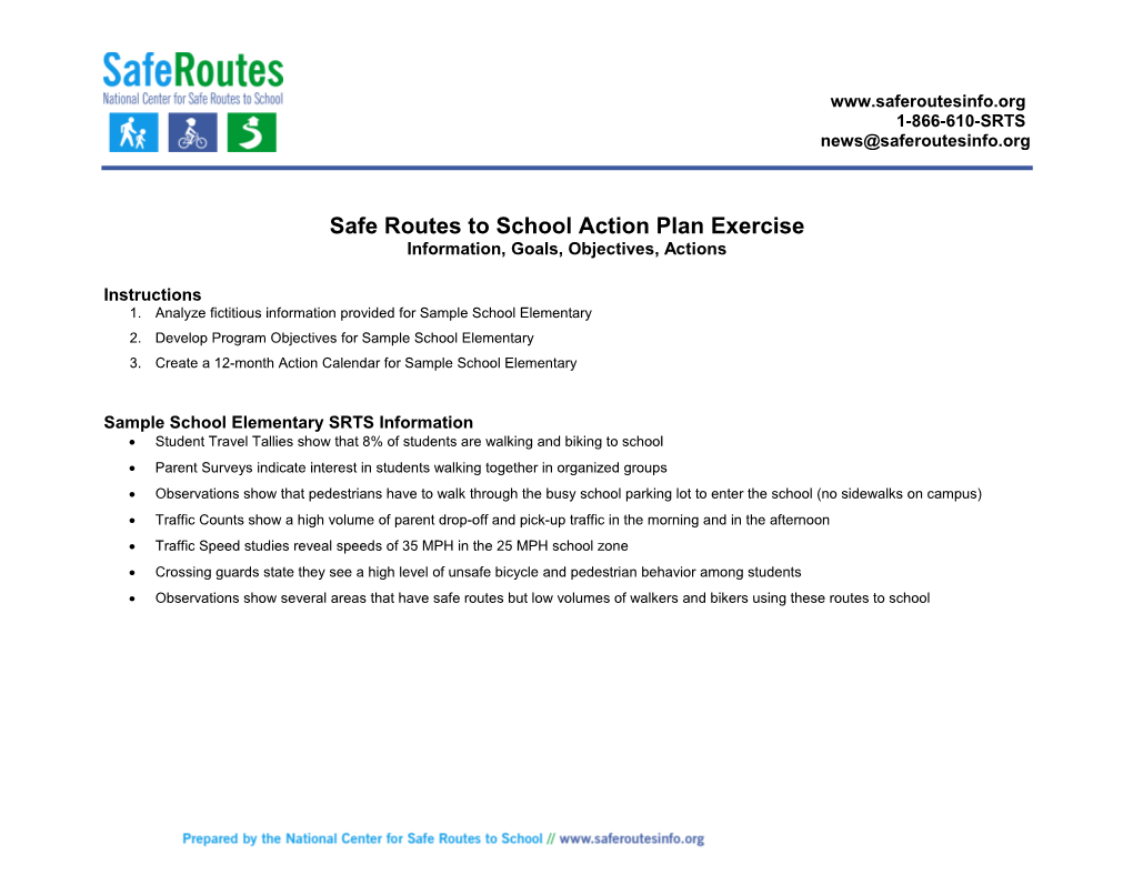 Safe Routes to School Action Plan Exercise