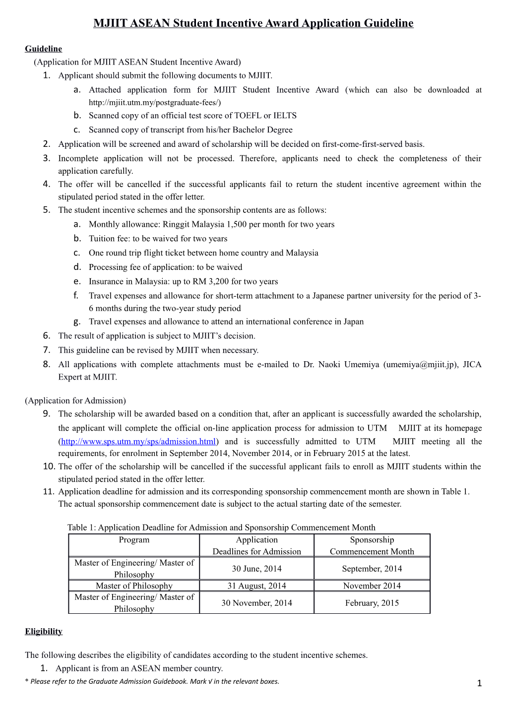 MJIIT ASEAN Student Incentive Award Application Guideline