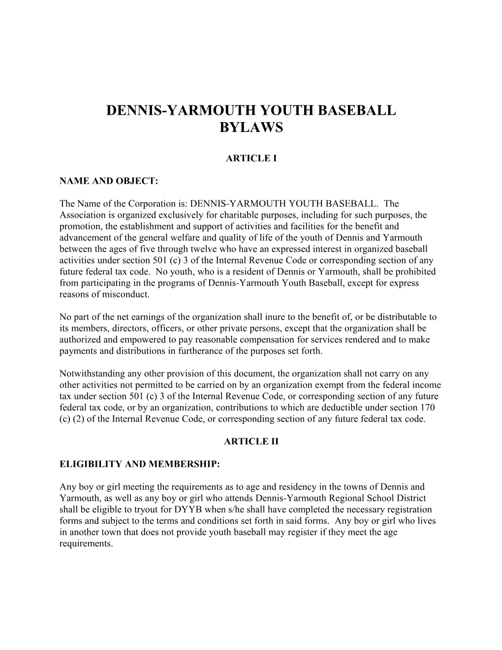 Dennis-Yarmouth Youth Baseball